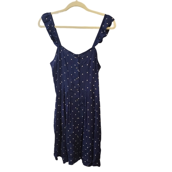 Madewell Ruffle-Strap Button-Front Dress in Polka Dot Navy Blue size 4 - Picture 5 of 8